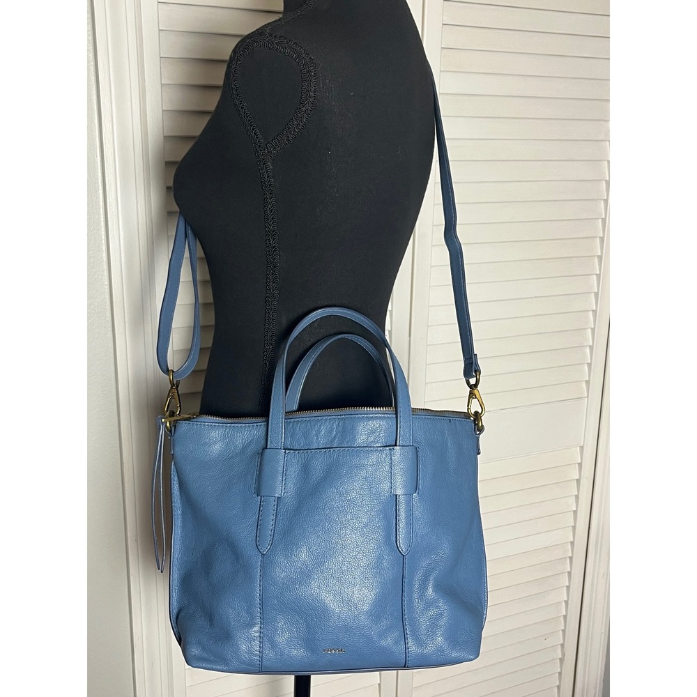 Fossil Blue Skylar Satchel Leather‎ Shoulder Crossbody Bag Purse